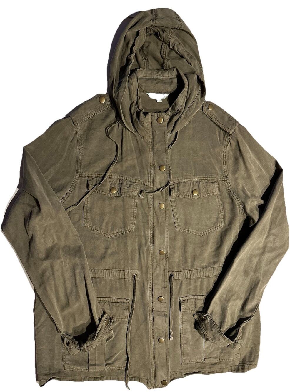 Nostalgia Trooper Jacket Army Green Utility Hooded Parka Oversized Womens Size L